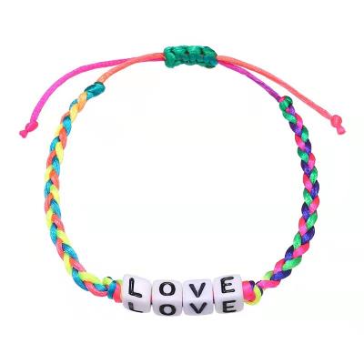 China Cute Handmade Women Jewelry Gift Friendship Fashion Braided Rope Enamel Letter Acrylic Words Love Letter Bead Bracelets Women Beads for sale