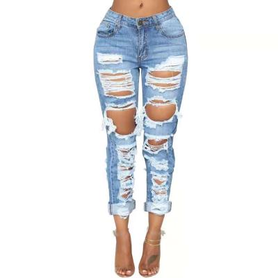 China New Design QUICK DRY Women Ripped Washed Distressed Denim Pants Boyfriend Damaged Jean Zipper for sale