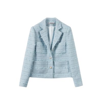 China Classic Shawl Collar Women Blazer Jackets Fringed Wool Tweed Jacket Breathable Warm Style for sale