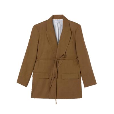 China Anti-wrinkle Casual Style Women's Suit Jacket With Belt Brown Suit Women's Suit for sale