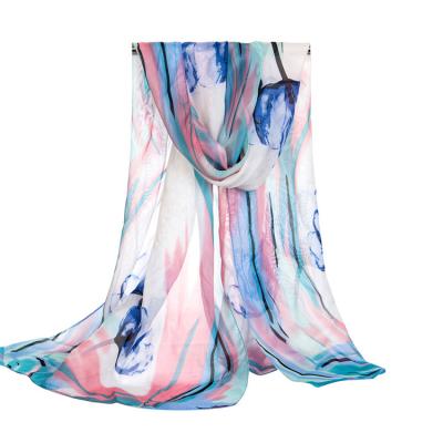 China Fashion Chiffon Flower Silk Flower Silk Scarf Spring Air Conditioning Cape Female Summer and Autumn Printing All-match Basks Beach Towel for sale