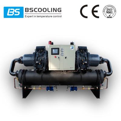 China 200 kw Refrigeration capacity Double compressor water cooled screw chillers for sale