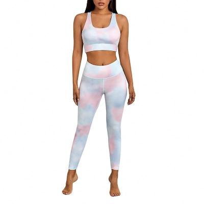 China 2021 breathable new arrive wholesale fashion summer yoga pants tie dye printing sports bra pants set for sale