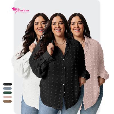 China Wholesale Large Size Anti-Shrink Shirts For Ladies Swiss Dot Plus Size Shirt Women Solid Color Blouses for sale