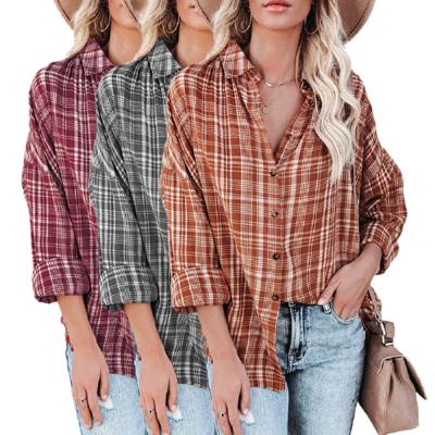 China 2022 New Arrival Anti-pilling Camisas Mujer Button Down Long Sleeve Plaid Shirts For Women for sale