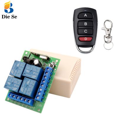 China Universal Wireless LED Signal Light Switch DC 12V 4CH Relay Remote Control Receiver Module With 4 Channel RF Remote 433 MHz Transmitter for sale