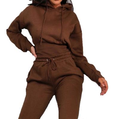 China Anti-Wrinkle Fashion Solid Color Women Casual Jacket Hoodies Pants Suits Sweatshirt Set Two Piece Long Sleeve Jacket Hoodie for sale