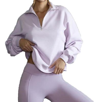 China New Style Anti-Wrinkle Ladies Leisure Shirt Long Sleeve Loose Half Zipper Windproof High Collar Gym Sports Keep Warm Outdoor Fitness Shirt for sale