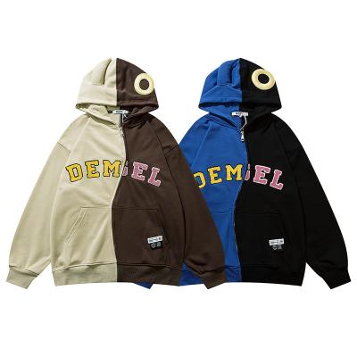 China Custom Anti-Wrinkle Heavyweight Zip Up Oversized Logo 100% Cotton Graphic Screen Printing Vintage Cut and Sew Cropped Hoodie for sale