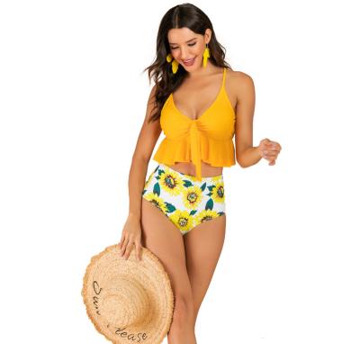 China 2020 Breathable Women Two Piece Ruffle Waisted Bikini Top Set Printed Swimsuit Junior Bikini Swimwear Swimwear For Teen Girls for sale