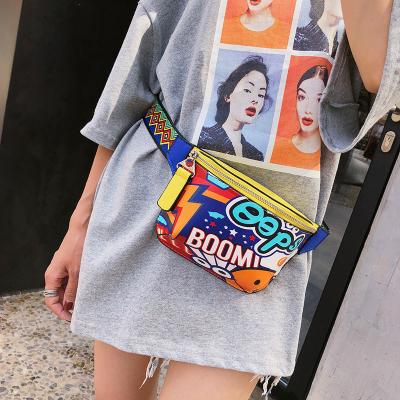 China Water Proof Waterproof Graffiti Cell Phone Waist Trunk Bag PU Pussy Pack Ladies for sale