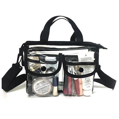 China Clear Space Waterproof PVC Vinyl PVC Organizer Makeup Travel Bag Fashion Cosmetic Storage Bag With Shoulder Strap for sale