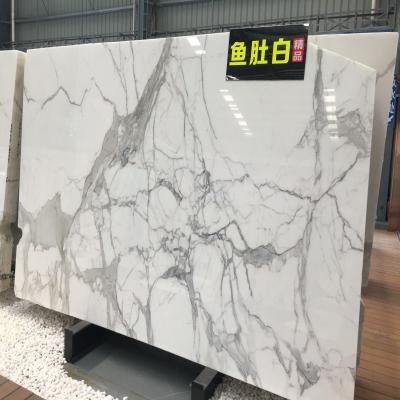 China Modern Luxury Natural Calacatta Stone Large Slabs Polished White Marble Interior Decor for sale