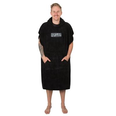 China Compressed ready to ship luxury custom logo 100% cotton velor adult black towel surf poncho for sale