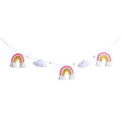 China Handmade Country Kids Room Decoration Macrame Cloud Rainbow Hangings for Home Decor Rain Arch Wall Hanging for sale