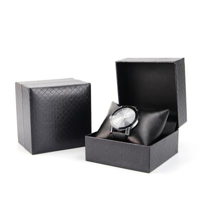 China Recyclable luxury high quality black special paper gift packaging simple watch box with foam insert can hold bracelet for sale