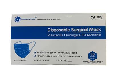 中国 Astm F2100-19 Level 2 510k /En 14683-2019 Type Iir 3-Ply Disposable Medical Surgical Mask 販売のため