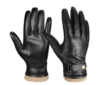 China Ozero Wear Resistant Comfortable Black Cashmere Lined Genuine Leather Motorcycle Driving Proof Winter Goatskin Leather Men Cold Hand Gloves. for sale