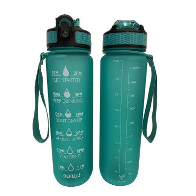 China Free Viable With Straw Plastic Tritan Frosted Manufacturer Wholesale Flip Wide Lid With Handle Water Bottles For Gym With Time 1000ML for sale