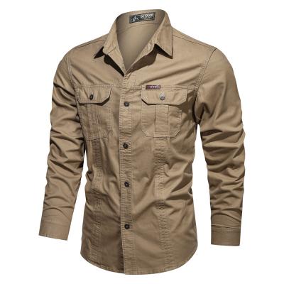 China 2021 Outdoor 5XL Breathable Safari Style Men's 100% Cotton Casual Shirt Autumn Army Green Oversized Solid Color Long Sleeve Blouse Male Shirt for sale