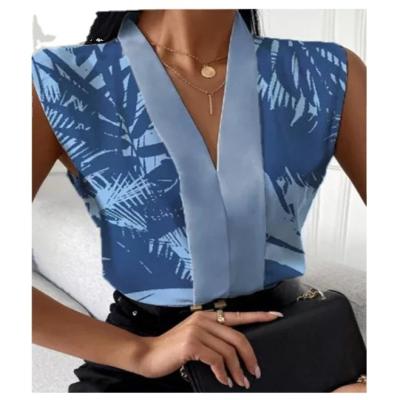 China New 2022 Women's Summer Simple QUICK DRY Chiffon Boho V-Neck Women's Casual Top Vest Office Sleeveless Ladies Suits Solid Elegant Tunic Shirt for sale