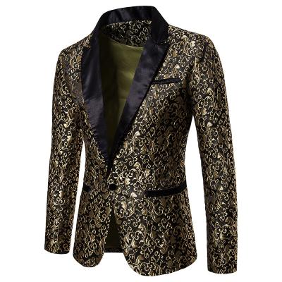 China Breathable 4 Colors Jacquard Bronzing Floral Blazer Mens Suit Luxury Brand Button Jacket Mens Wedding Party Simple Suit Homme 2XL for sale