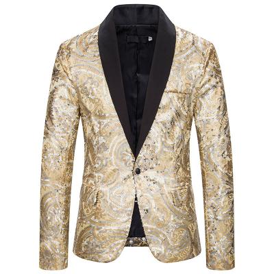 China Men Breathable Sparkles Suit Jackets Sequin Party Button Bling Dance Coats Wedding Party Blazer Gentleman Casual Suit Nightclub Stage Sing for sale