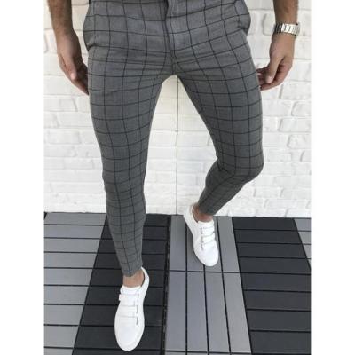 China 2021 Spring Summer Men's Vintage Flat Plaid Pencil Pants Formal Business Wedding Office Skinny Trousers Plus Size for sale