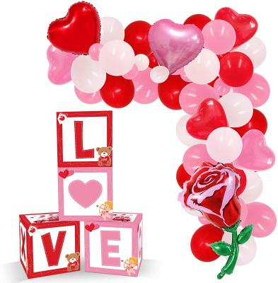 China Quality Card Paper Valentine's Day Party Decorations Supplies Love Sign Balloons Boxes Blocks Decorations Sets Red Pink Heart Balloons Arch Garland for sale