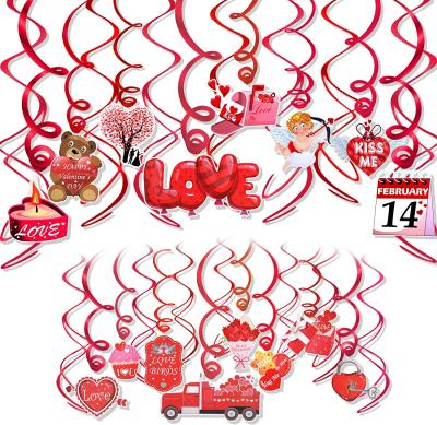 China Quality Card Paper Valentines Day Decorations Hanging Swirls 30 PCS Talking Heart Bear Cupid Flower Valentines Day Swirls Ceiling Decorations for sale