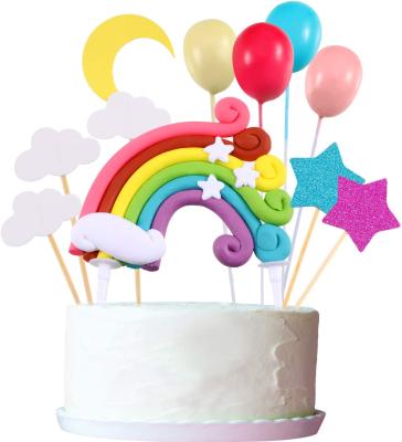 China 15 PCS Rainbow Paper Cake Toopers Set Polymer Clay Cake Rainbow Cloud 2022 Cake Toppers Birthday Wedding Party for sale