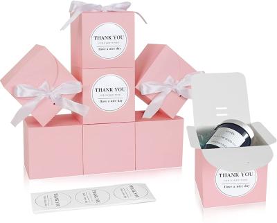 China Wholesale Cheap Luxury Pink Wedding Favor Box Chocolate Lids Candle Cardboard Paper Packaging Gift Box With Ribbon Sticker for sale