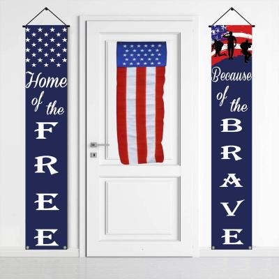 China Patriot Soldier Hanging Banners 4th of July Porch Sign Fun Independence Day Banner American Flag for sale