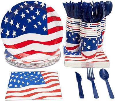 China Total Fun 144 Pieces American Flag Party Pack includes cutlery paper plates napkins cups and 24 servings for sale