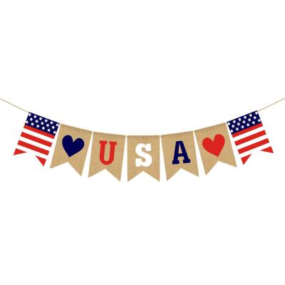 China American Independence Day 4th of July Mantel Mantel Decoration Fun Burlap Burlap USA Banner for sale