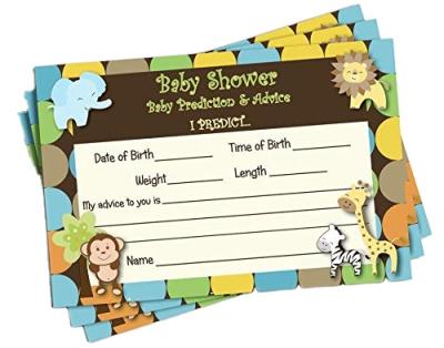 China Quality Card Paper 50 Baby Shower Advice and Prediction Cards for Mom King of the Jungle Animal Themed Games for sale