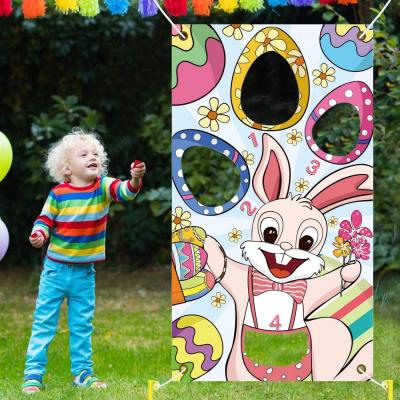 China Fun Eggs and Bunny Themed Banner with 4 Bean Bags Fun Yard Game Supplies for Easter Party Kids School Home Office Decorations for sale