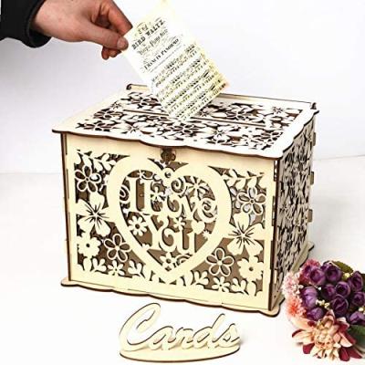 China Fun DIY Large Wooden DIY Wrap Gift Voucher Boxes Piggy Bank Holder With Key Slot For Wedding Reception for sale