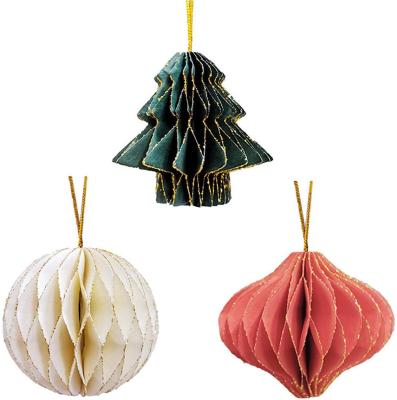 China Fun Honeycomb Party Paper Decoration 3 Pieces Mini 3D Glitter Tree Honeycomb Paper Edge Hanging Decoration Ball Lantern for sale