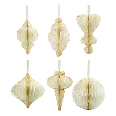 China Fun 6 Pcs Set of Cream and Gold Large Paper Honeycomb Party Decoration 4 Inches Reusable Ultimate Ball Ornament Honeycomb Shape with for sale