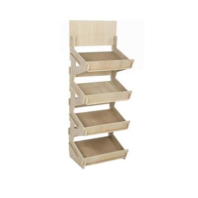 China Simple design with 4 layers of wooden display rack floor standing supermarket for vegetable&fruits for sale