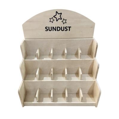 China Eco-friendly Wood Material Countertop Sunscreen Cream Skin Care Cosmetic Products Display Stand For Retail Store for sale