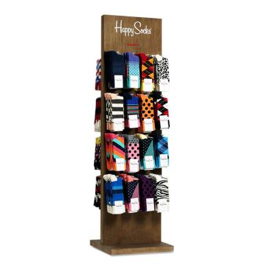 China High Quality Double Sides Double Sided Free Standing Floor Wooden Socks Display Stand Sock Rack for sale