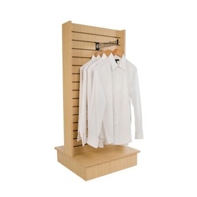 China 2019 Double Sided Wooden Clothing Store Floor Stand Clothing Slatwall Display Stand for sale