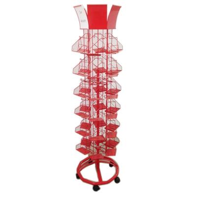 China Metal Shelves Revolving And Multifunction Rotary Greeting Card Display Stand Rack With Wheels for sale