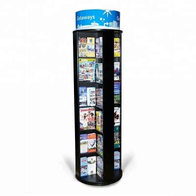 China Literature Display Stand Floor Standing Rotating Full Rotating Rotating Magazine Brochure Rack Black for sale