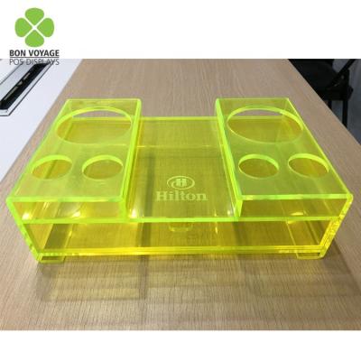 China Eco - Friendly Custom Design Acrylic Retail Store Table Top Products Advertising Display Stand With Drawer for sale