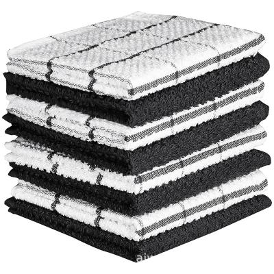 China Amazon Hotsale100% Viable Cotton Plaid Kitchen Towel Tea Towels Dish Towel Black And White Cheap Bulk Set for sale