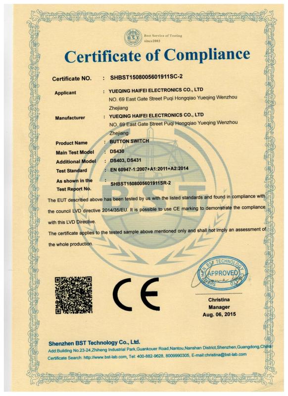 CE - Yueqing Haifei Electronics Co., Ltd.