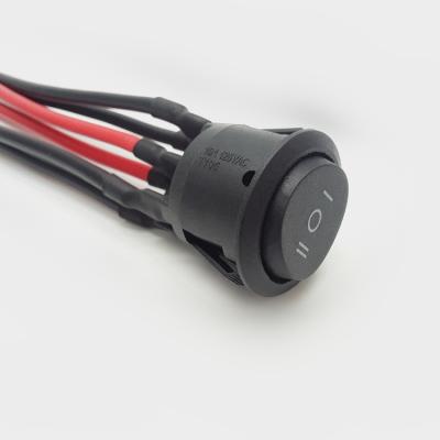 China Electrical Equipment Haifei Harness 6A 250V / 10A 125V Weld Round 6pins On On Rocker Switch With Wires for sale